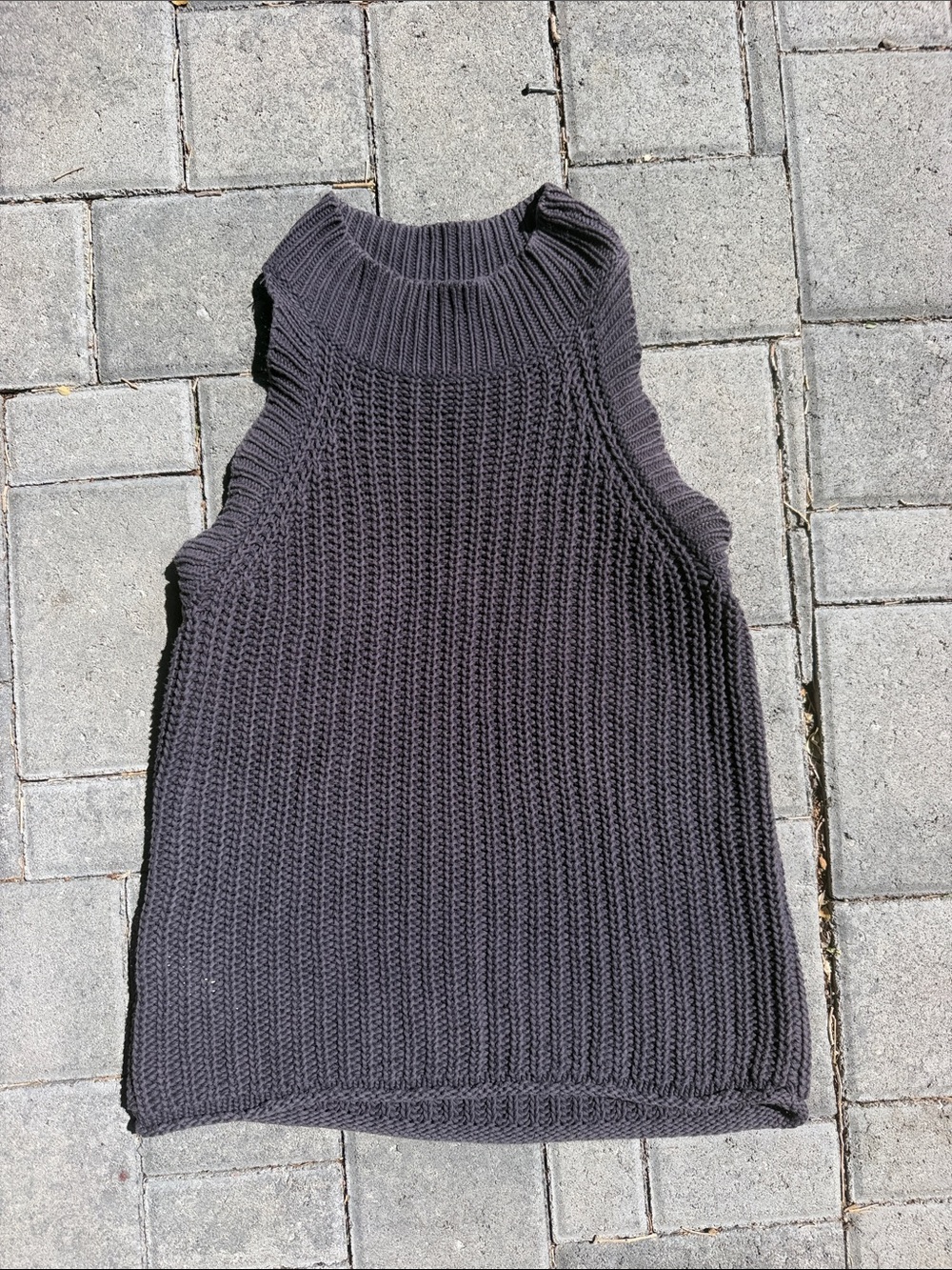 Ann Taylor Ribbed Mock Neck Sleeveless Tank - Navy/Charcoal 100% cotton